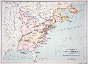 Mappa delle colonie del Nord America al tempo della Dichiarazione di Indipendenza