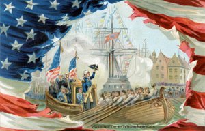 Cartolina che raffigura George Washington che entra a New York (stampa) da School American