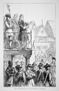 Sir Edmund Andros proclama il Dominio della Nuova Inghilterra nel 1686 con se stesso come governatore da School American