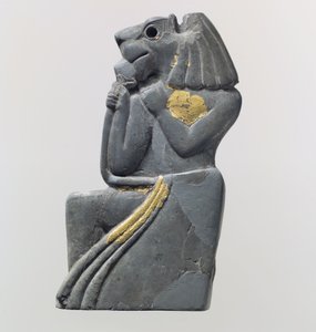 Frammento di placca: figura inginocchiata con testa di leone, c. XVIII secolo a.C. da School Anatolian