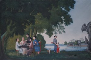 Cinesi che giocano a carte vicino a un fiume da School Anglo Chinese