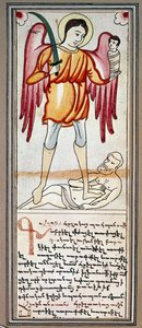 Rappresentazione di San Michele. Miniatura da un manoscritto armeno. XIX secolo