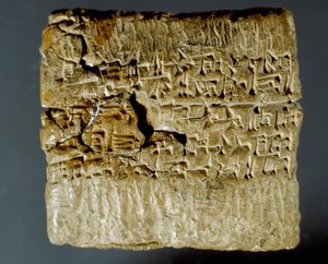 Civiltà assira: scatola incisa con caratteri cuneiformi riguardanti la produzione di due miniere d