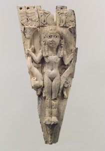Frontale di cavallo scolpito in rilievo con una figura femminile fiancheggiata da leoni da School Assyrian
