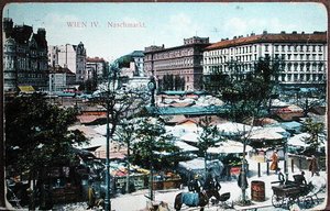 Cartolina che raffigura il Naschmarkt (Mercato Alimentare) a Vienna, c.1915 da School Austrian