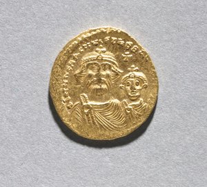 Solidus con Eraclio e suo figlio Eraclio Costantino (dritto), c.616-625 da School Byzantine