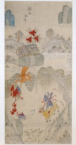Pannello di un paravento a otto pieghe raffigurante storie famose della Cina (pigmenti naturali su carta) da School Chinese