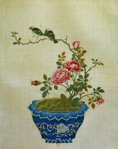 Arte cinese: pittura su seta di fiori e uccelli. Anonimo