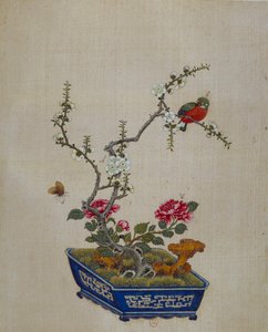 Arte cinese: fiori e uccelli (bonsai)