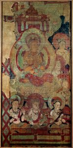 Arte cinese: gruppo di Bodhisattva. pittura su seta