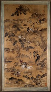 Arte cinese: scena di caccia, stampa del XVII secolo da School Chinese