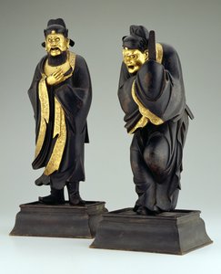 Coppia di funzionari taoisti, dinastia Yuan o inizio dinastia Ming (bronzo parzialmente dorato) da School Chinese