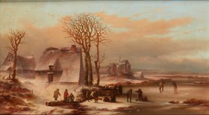 Paesaggio invernale con figure su un lago ghiacciato da School Dutch
