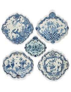 Placche a losanga in stile chinoiserie di Delft, fine XVII - inizio XVIII secolo da School Dutch