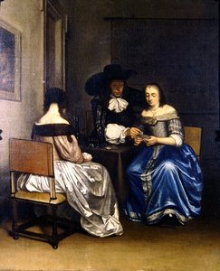 Scena Interna con Giocatori di Carte da School Dutch