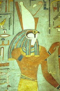 Antico Egitto, Pittura, Horus, dio dalla testa di falco, Dio dei re, Tomba di Ramesse I, Tebe da School Egyptian