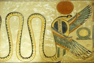 Antico Egitto, Pittura murale, Tomba di Amon hir Khopshef, Ureo e serpenti alati guardano l