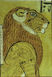 Antico Egitto, pittura murale, Tomba di Inherkhau, Tebe, Uno dei due Leoni, guardiani di oggi e domani, XX dinastia da School Egyptian