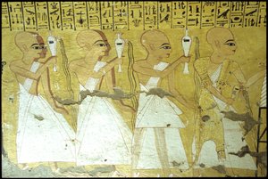 Antico Egitto, Pittura murale Tomba di Inherkhau, Tebe, Tomba dei Nobili, XX dinastia, Sacerdoti che versano libagioni per Inherkhau da School Egyptian