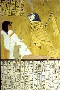 Antico Egitto, Pittura murale, Tomba di Inherkhau, Tebe, Tomba dei Nobili, XX dinastia, Inkherhau che adora il falco Horus da School Egyptian