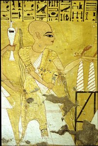 Antico Egitto, Pittura murale Tomba di Inherkhau, Tebe, Tomba dei Nobili, XX dinastia, Un sacerdote che versa libagioni per Inherkhau da School Egyptian