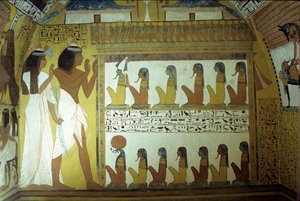 Antico Egitto, pittura murale, Tomba di Sennedjem, Sennedjem e sua moglie adorano gli dei dell