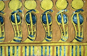 Antico Egitto, Pittura murale, Serpenti Uraeus che custodiscono il santuario di Osiride, Tomba di Sennedjem, Tebe, Deir el Medna