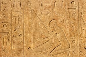 Antico Egitto, Pittura/Scultura murale, Arpista con la testa di Hatshepsut in cima all