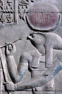 Antico Egitto, Pittura murale/incisione, Horus scrive su un rotolo di papiro, Tempio di Sebek e Horus, Kom Ombo da School Egyptian