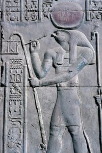 Antico Egitto, Pittura/scultura murale, Horus scrive su un rotolo di papiro, Tempio di Sebek e Horus, Kom Ombo (foto) da School Egyptian