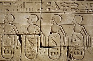 Antico Egitto, Pittura/scultura murale, Tempio di Karnak/Luxor Pilone Sei, Parte delle liste delle tribù del sud e della Siria sottomesse dall
