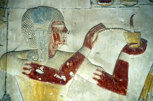 Antico Egitto, pittura/scultura murale, Ramesse II offre incenso al padre divinizzato Seti I, Tempio di Seti I, Abydos da School Egyptian