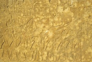 Antico Egitto, Pittura/scultura murale, Barca sacra di Amon portata dal Tempio, Tempio di Karnak, Luxor da School Egyptian