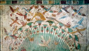Antico Egitto: animali in un papiro, frammento di calcare dalla tomba di Neferhotep, circa 1400 a.C. XVIII dinastia, Dimensioni 43x74 cm Parigi, Museo del Louvre