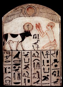 Arte antica: stele del Serapeo (calcare dipinto). Adorazione del Dio Apis