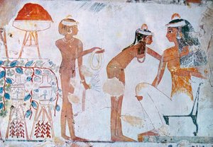 Pittura tombale egiziana che raffigura i preparativi per il festival