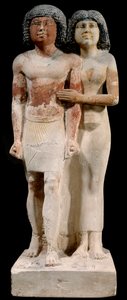 Antichità egizia: Statua di calcare della coppia Raherka e Meresankh. 5ª dinastia. Antico impero (circa 2700-2200 a.C.). Sole 0,52x0,21 m Parigi, Museo del Louvre da School Egyptian