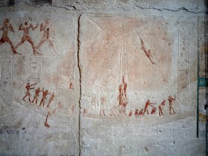 Antichità egizia: scena di navigazione. Rilievo in calcare dalla Cappella di Mastaba di Akhethetep a Saqqara. V dinastia (circa 2500-2350 a.C.) 2300 a.C. Parigi, Museo del Louvre da School Egyptian
