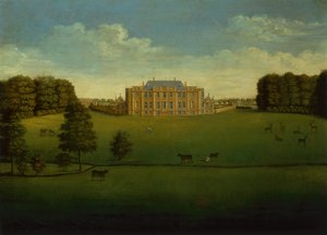 Prospettiva di Gautby Hall, Lincolnshire dal lago