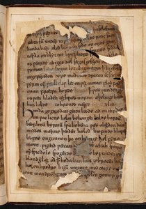 Una pagina di Beowulf dai fogli a volte chiamati 
