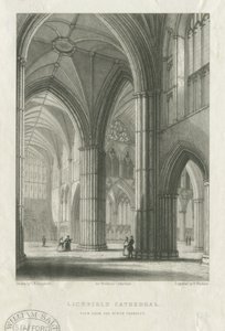 Interno della Cattedrale di Lichfield - Croce vista dal transetto nord: incisione, nd [metà XIX sec] da School English
