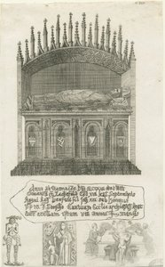 Cattedrale di Lichfield - Tomba del vescovo [?Vescovo Cornhill]: incisione, nd [?fine XVIII sec] da School English