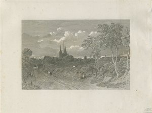 Cattedrale di Lichfield - Vista ovest (distanza): incisione, nd [?XVIII sec] da School English