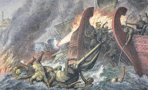 Navi distrutte dal fuoco greco