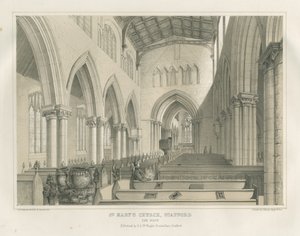 Stafford - Interno della Chiesa di Santa Maria (litografia colorata) da School English