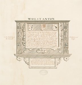 Chiesa di Wolstanton - Monumento murale a William Yonge di Caynton: disegno a penna e inchiostro, nd [?19th cent] da School English