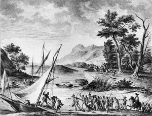 Rivoluzione francese: arresto degli ambasciatori francesi Charles Louis Huguet de Semonville (1759-1839) e Hugues Bernard Maret (1763-1839) a Novate il 25 luglio 1793. Incisione e disegno di Duplessi - Bertaux da School French