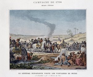 Il generale Bonaparte visita le fontane di Mosè - in “Vittorie e Conquiste degli Eserciti Francesi”, Parigi, n.d (incisione) da School French