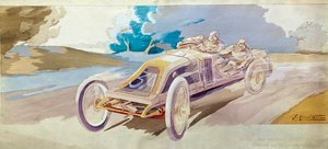 Corsa automobilistica: una macchina da corsa Beisz su una Renault. Litografia di E. Montre, Conservatoire national des arts et métiers, Parigi da School French