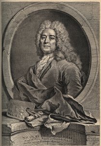 Ritratto di Nicolas de Largillierre (Largillier) (1656-1746) pittore francese incisione di Dupuis dopo il dipinto di Gueuslain da School French